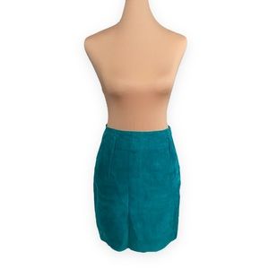Vintage 90s Express Teal Green 100% Leather Skirt size women’s small
